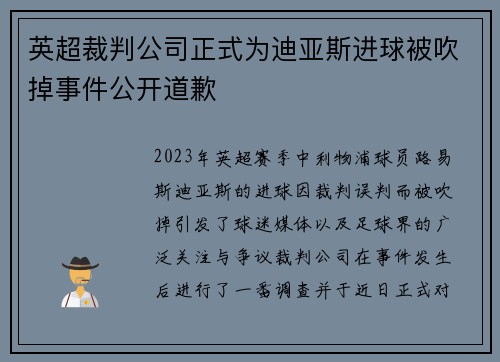 英超裁判公司正式为迪亚斯进球被吹掉事件公开道歉 英超裁判公司正式为迪亚斯进球被吹掉事件公开道歉